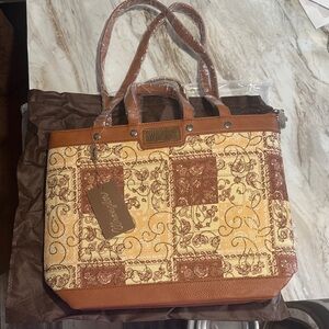 Wrangler Brown and Cream Patchwork-Pattern Canvas Tote